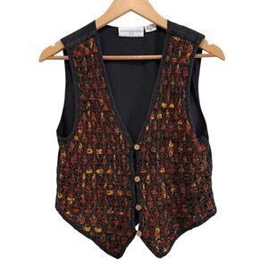 Vtg Woven Multicolor Vest Size PM Artsy Eclectic Abstract Hipster Indie Bohemian